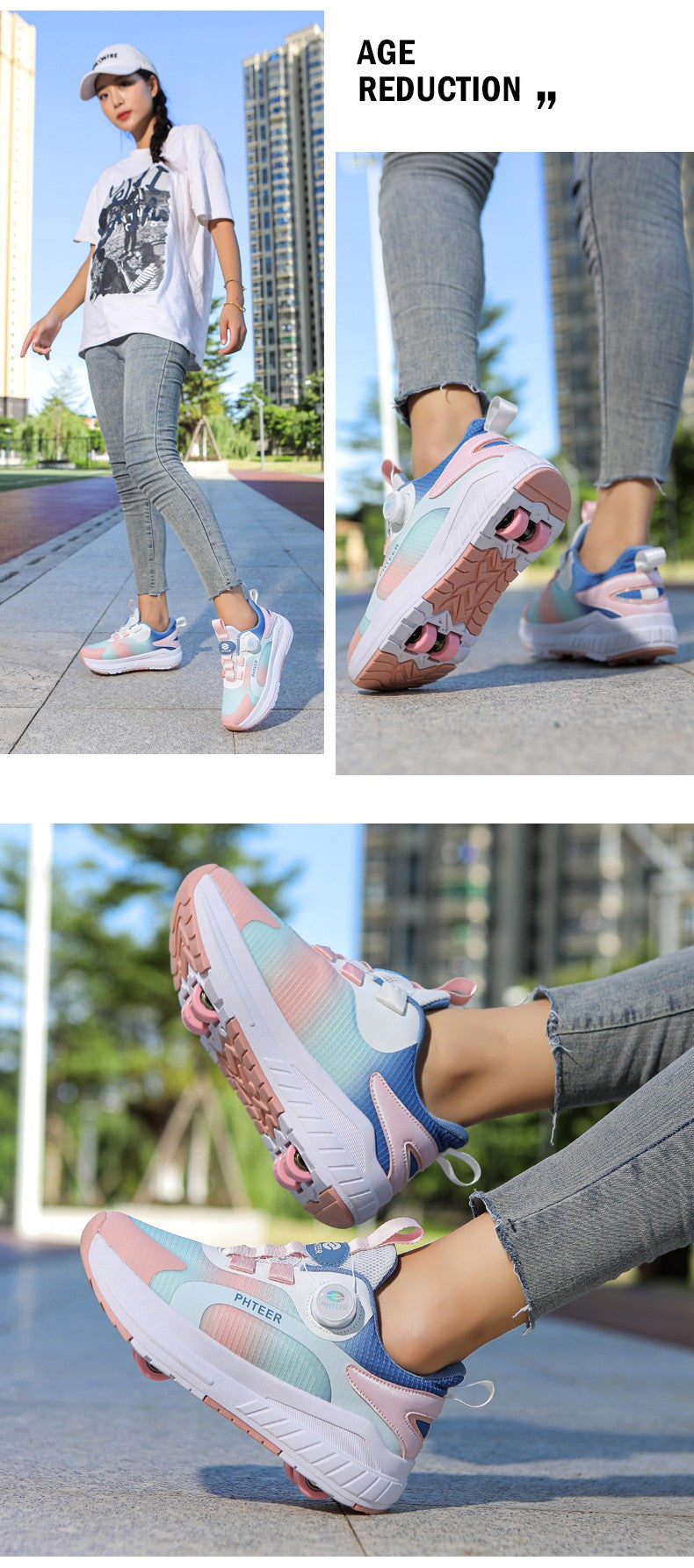 Kids Two Wheels Roller Skating Shoes With Light Magic Stick Walking Shoes Detachable Wheels Roller Skate Shoes For Teenagers