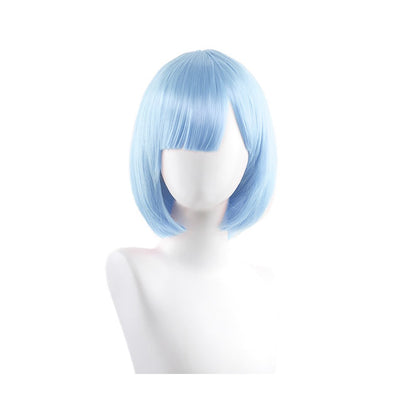 High-Quality Anime Ram Rem Cosplay Synthetic Hair 12-Inch Blue And Pink Short Halloween Daily Party Heat-Resistant Wig Natural