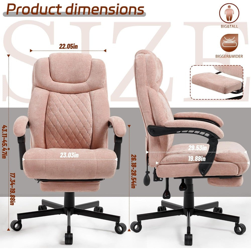 600LBS Big and Tall Office Chair for Heavy People,Large Reclining Executive Chairs with Foot Rest&AirAdjust Lumbar Support