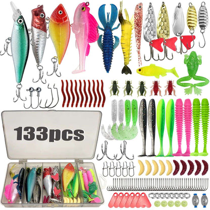 Kit de Iscas de Pesca 83/133/193/239/409 peças para Truta/Lúcio/Baixo, Conjunto de Iscas Múltiplas, Caixa de Pesca Profissional em Camadas