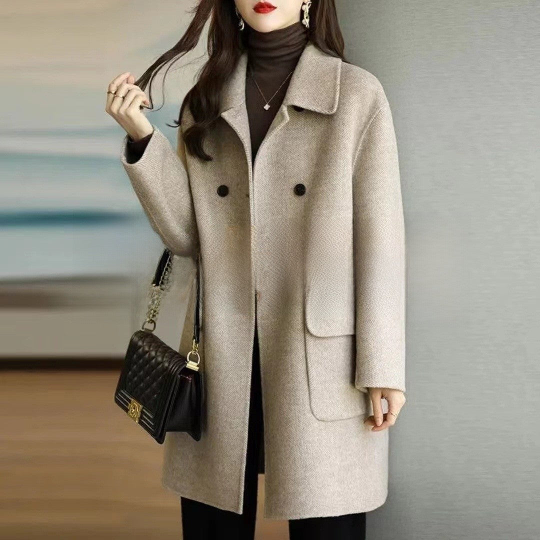 Plus Size Women's Thickened Woolen Coat Hot Sale Of The Season Autumn Winter New Style Coffee Color Slimming Mid-Length Korea...