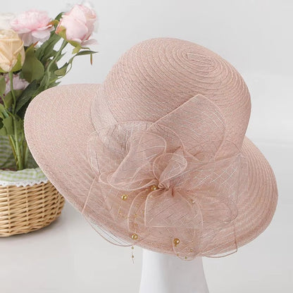 Summer New Pot Hat, Organza Flower Outdoor Fashion Sunshade Hat, Women's Large Edge Breathable Cool Hat, Versatile