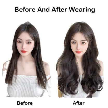 22 Polegadas Sintético Longo Cacheado Extensão de Cabelo 4 Clipes V-shape Castanho Preto Natural Peruca para Mulheres