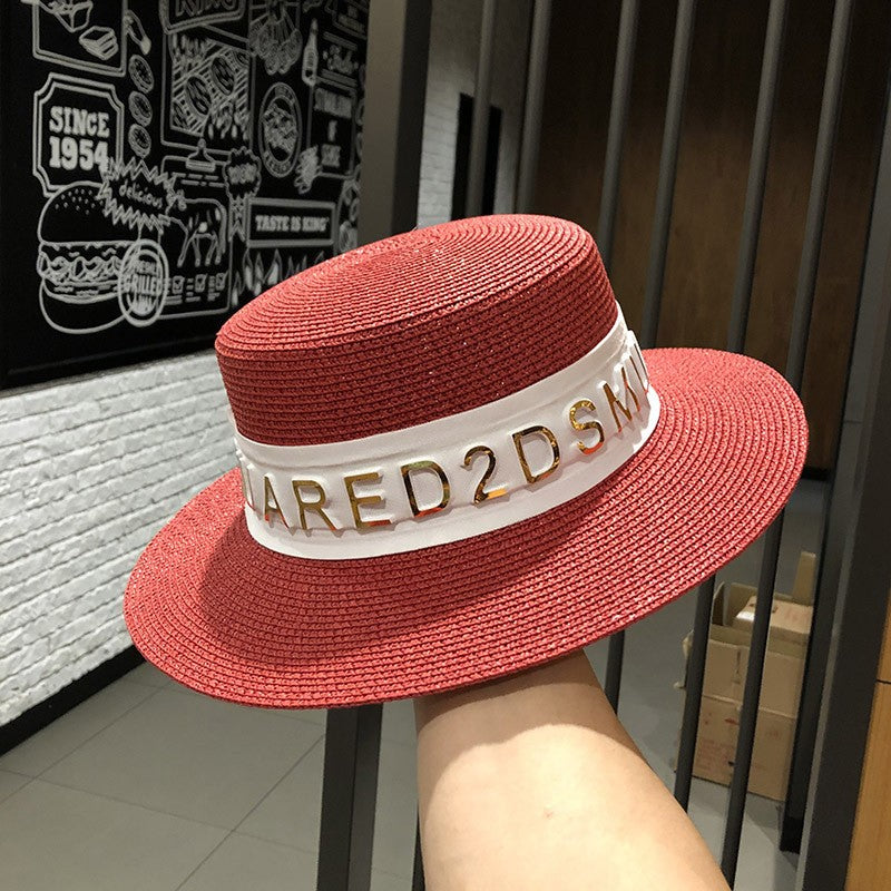 Bucket hat letters summer ladies bucket hat sun hat ladies straw hat fedora hat European men and women hat letters