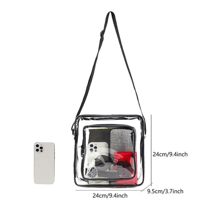 TINYAT Clear Men's Crossbody Bag PVC Double Pocket Travel Bag Adjustable Shoulder Straps Single Shoulder Bag for Daily Commuting