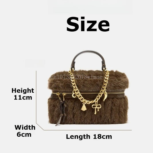 Faux Fur Mini Box Bags Luxury Designer Handbag for Women Trendy Ladies Fashion Casual Chain Elegant Shoulder Bags Crossbody Bag