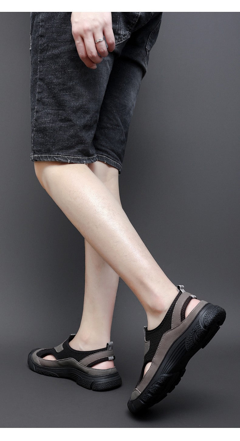 Outdoor Trendy Sandals Summer Mesh Hollow Casual Outerwear Shoes Men's Breathable Sports Shoes Beach Sandals New