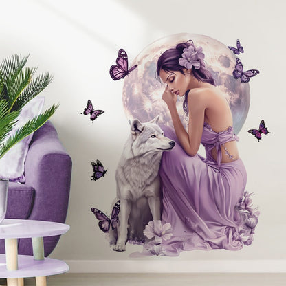 Girl Moon Butterflies Wall Stickers Kid Girls Room Bedroom Decoration Baby Nursery Home Decor Accessories Living Room Wall Decal