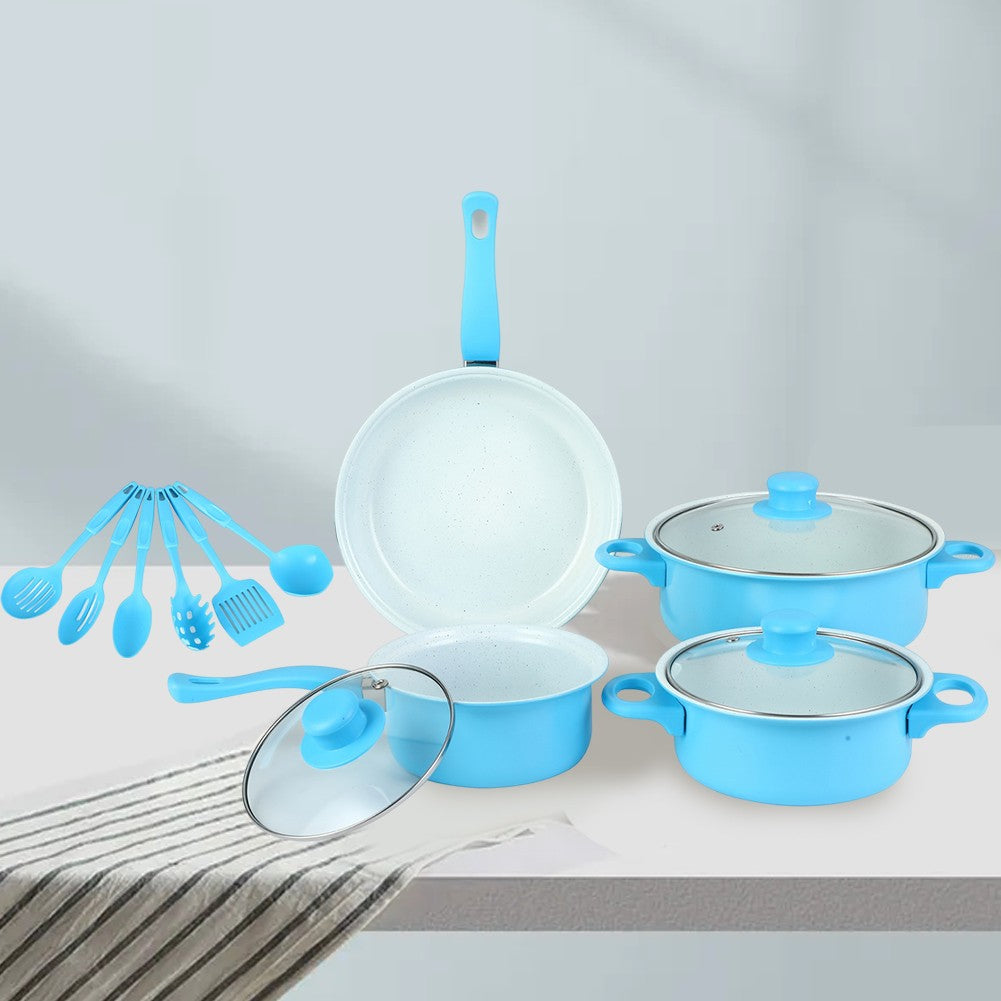Conjunto de Panelas Antiaderente 12 Peças Panela de Cozinha com Tampa Frigideira Wok Leiteira Frigideira de Pedra Maifan para Todos os Tipos de Fogão
