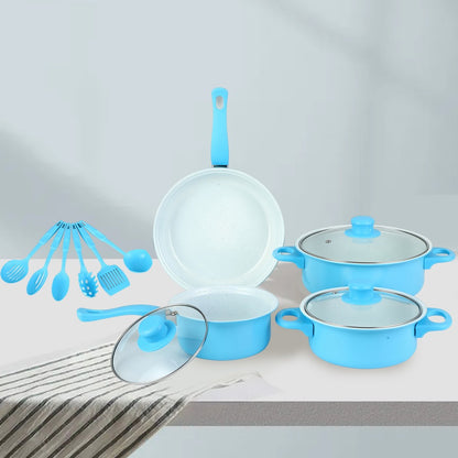 Conjunto de Panelas Antiaderente 12 Peças Panela de Cozinha com Tampa Frigideira Wok Leiteira Frigideira de Pedra Maifan para Todos os Tipos de Fogão