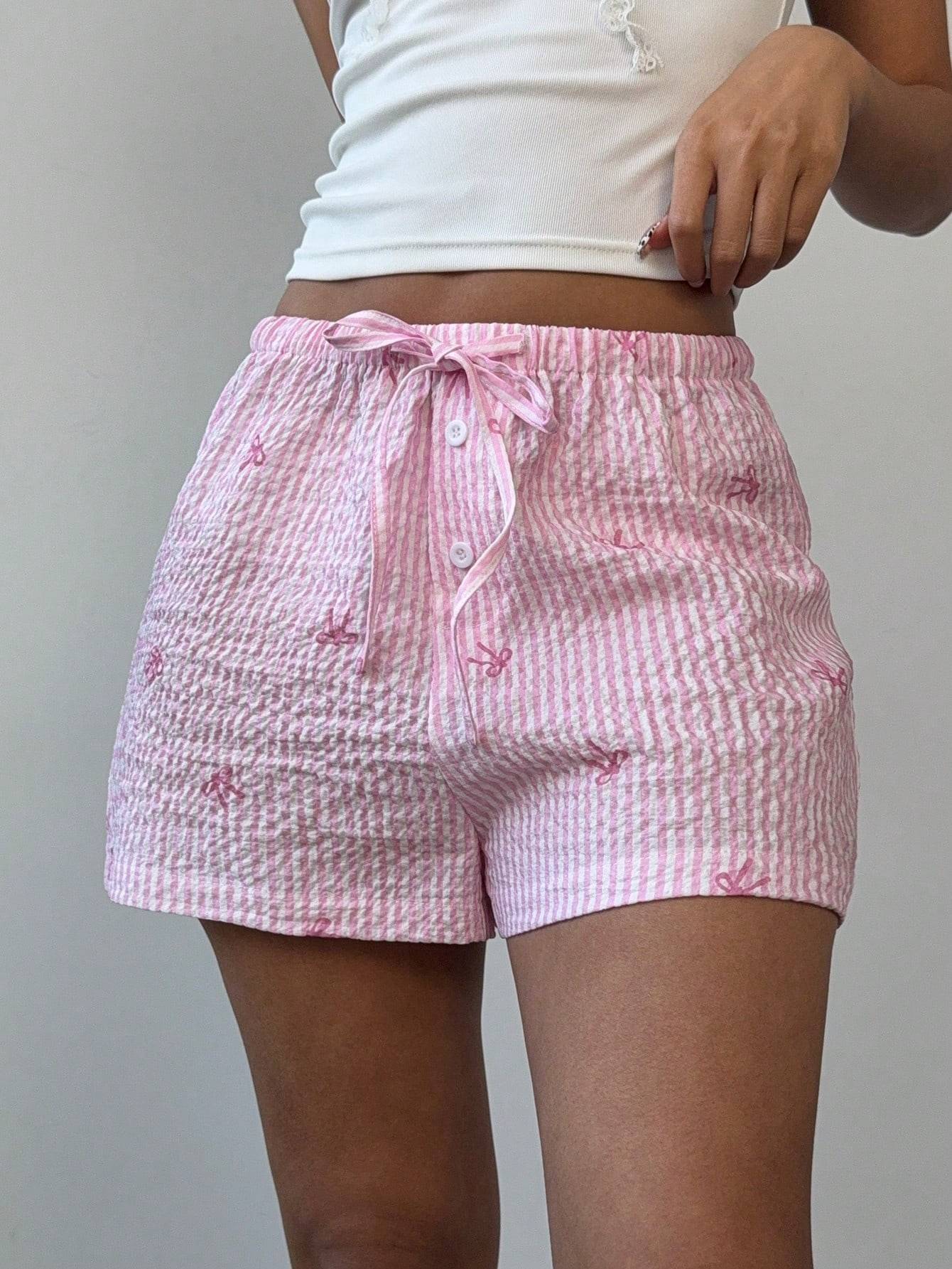 Sexy pink shorts, summer vacation style beach pants, polyester wide leg hot pants for women