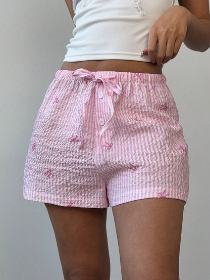Sexy pink shorts, summer vacation style beach pants, polyester wide leg hot pants for women