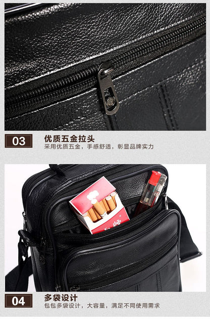 Men Genuine Leather Shoulder Bag Male Cowhide Leather Handbags Men's Large Zipper Messenger Bag Travel Tablet Bag Tote