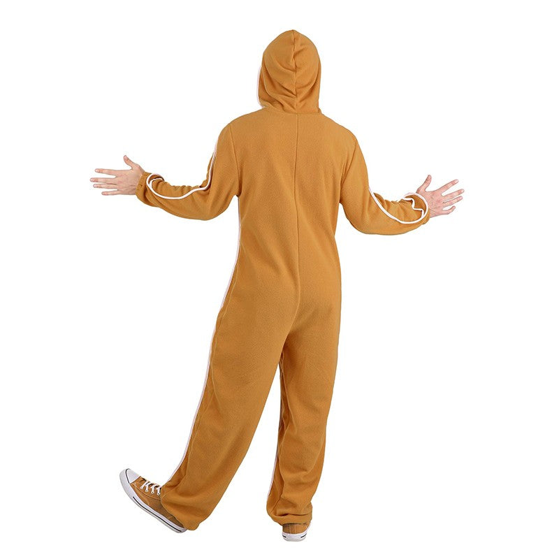 Unisex Christmas Cookie Carnival Halloween Fancy Dress Up Adult Gingerbread Man Costume