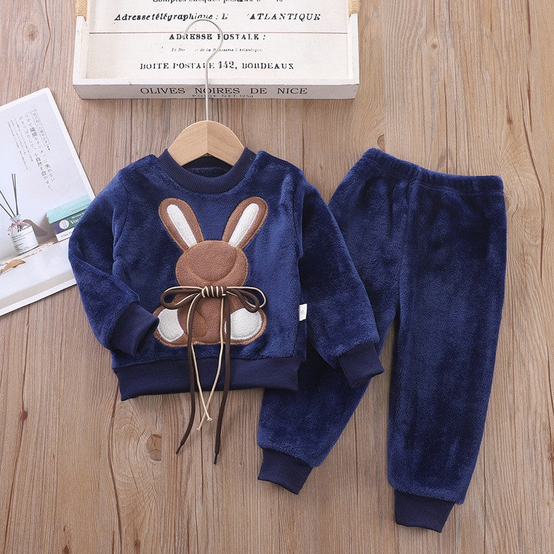 New Autumn Winter Baby Clothes Pajamas Sets Girls Pajamas Children Warm Flannel Fleece Catoon Bear Kids Sleepwear Home Suit 0-6Y