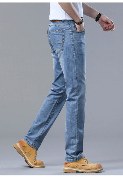 Calça Jeans Masculina Slim Fit 2024 de Material Fino ou Grosso Luxo Estilo Clássico Negócios Jeans Elástico Calças Masculinas Roupas