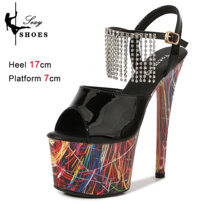 17CM Summer Shoes Women luxury Sandals Platform Ladies Shoes Stripper Womens High Heels Geometric Fluorescent Night light Heels