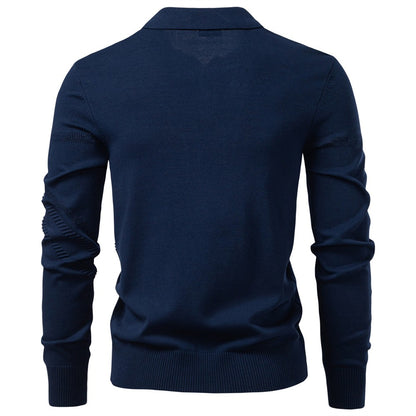 New Autumn Winter Thermal Comfort Mens Polo Shirt For Solid Stripe Long Sleeve Slim Fit Warm Social Casual Sweater for Men