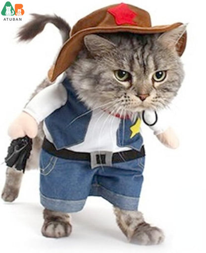 Fantasias de Halloween para Cães e Gatos, Uniforme de Cowboy do Oeste com Chapéu, Roupa Engraçada de Cowboy para Pets, Fantasia Engraçada para Gatos e Cães Pequenos