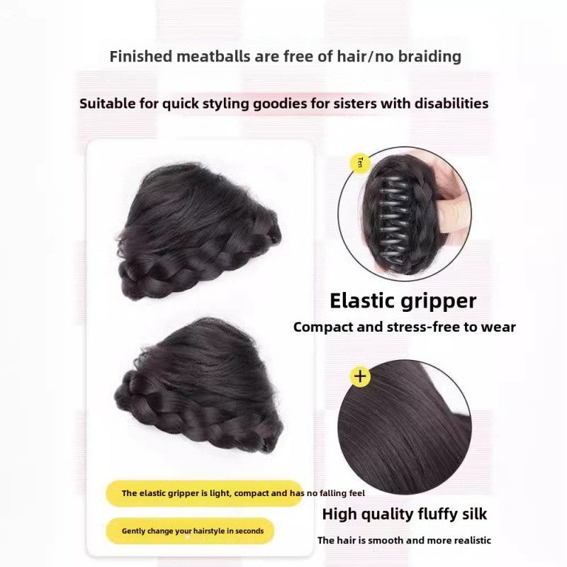 Cat Ear Wig Claw Clip Bun Hairpiece Cute Double Bun Hair Accessory Updo Flower Bun Synthetic Wig