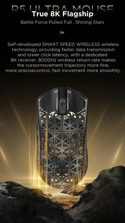 ATTACK SHARK R5 Ultra Wireless Gaming Mouse 39g Lightweight Carbon Fiber 8K Polling PAW3950MAX 42000 DPI Tri-Mode Esports Mouse