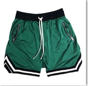 2025 Summer New Quick drying Breathable Zipper Drawstring Pocket Five point Shorts for Men's Sports Running Large Beach Pants