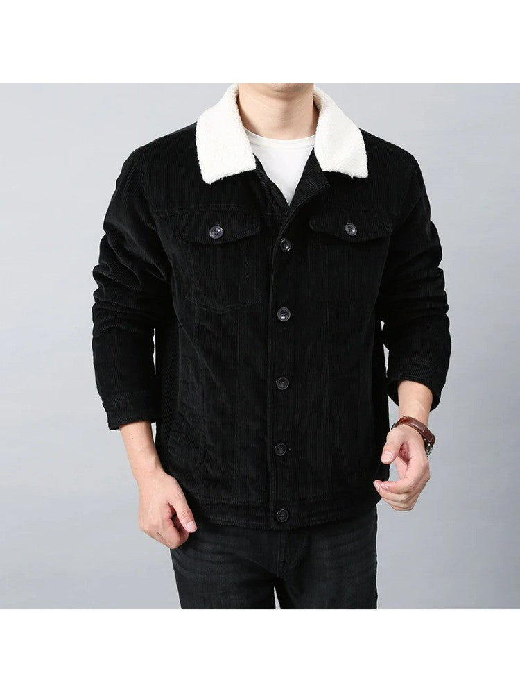 Male Cotton Jackets Padded Warm Loose Parka Coat Corduroy Short Jacket Man Solid Fur Collar Windbreaker Winter Men Fleece Jacket