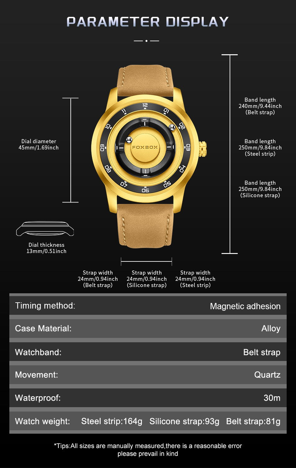 FOXBOX Fashion Unique Dial Man Watch Leather Casual Sports Srolling Bead Magnetic Force Waterproof Quartz Watches for Men Clocks