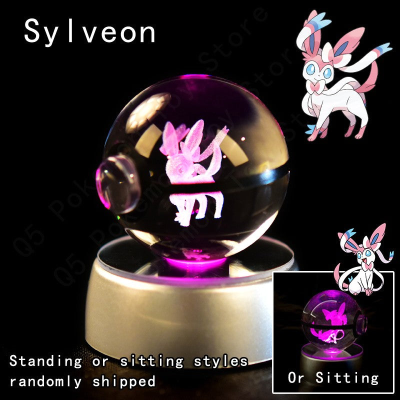 Pokemon Crystal Ball 3D Pikachu Mewtwo Mew Gengar Night Light Lamp Base Pokeball Crystal Pokemon Glass Ball Figure Presente de Aniversário