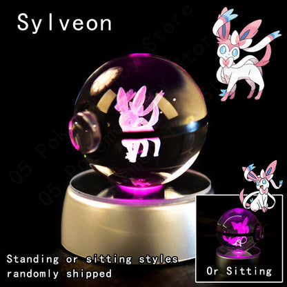 Pokemon Crystal Ball 3D Pikachu Mewtwo Mew Gengar Night Light Lamp Base Pokeball Crystal Pokemon Glass Ball Figure Presente de Aniversário