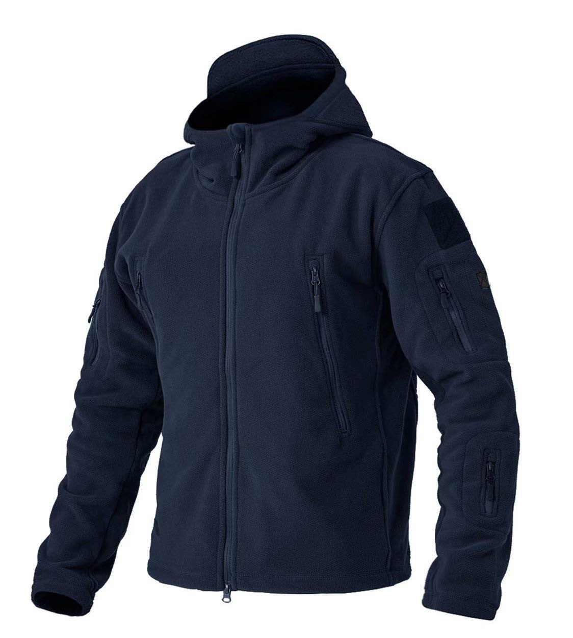 TACVASEN Winter Hooded Coats Mens Fleece Jackets Full Zip Up Multi-Pockets Fishing Hiking Climbing Outerwear Causal Parka Tops