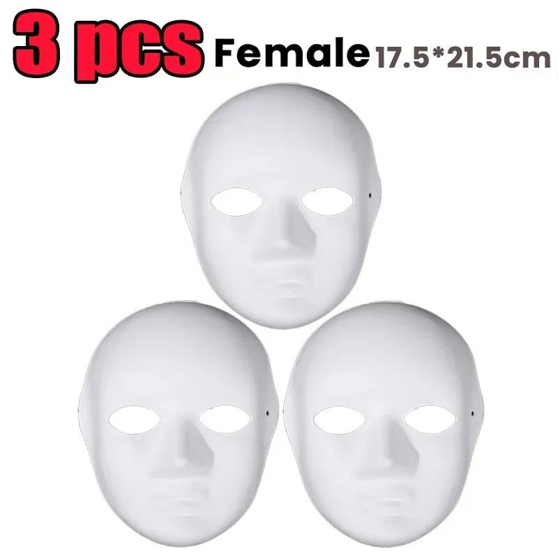 1/8pcs DIY White Masks Halloween Paper Mache Full Face Paintable Cosplay Craft Party Supplies Unisex Face Cover Costume Prop