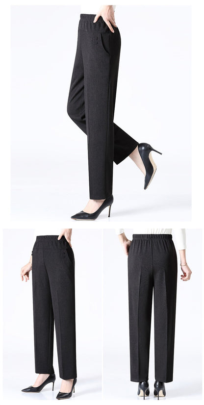 6XL 7XL 8XL Middle-aged Elderly Women's Trousers Spring Autumn Elastic High Waist Straight Pants Mother Winter Warm Fleece Pants