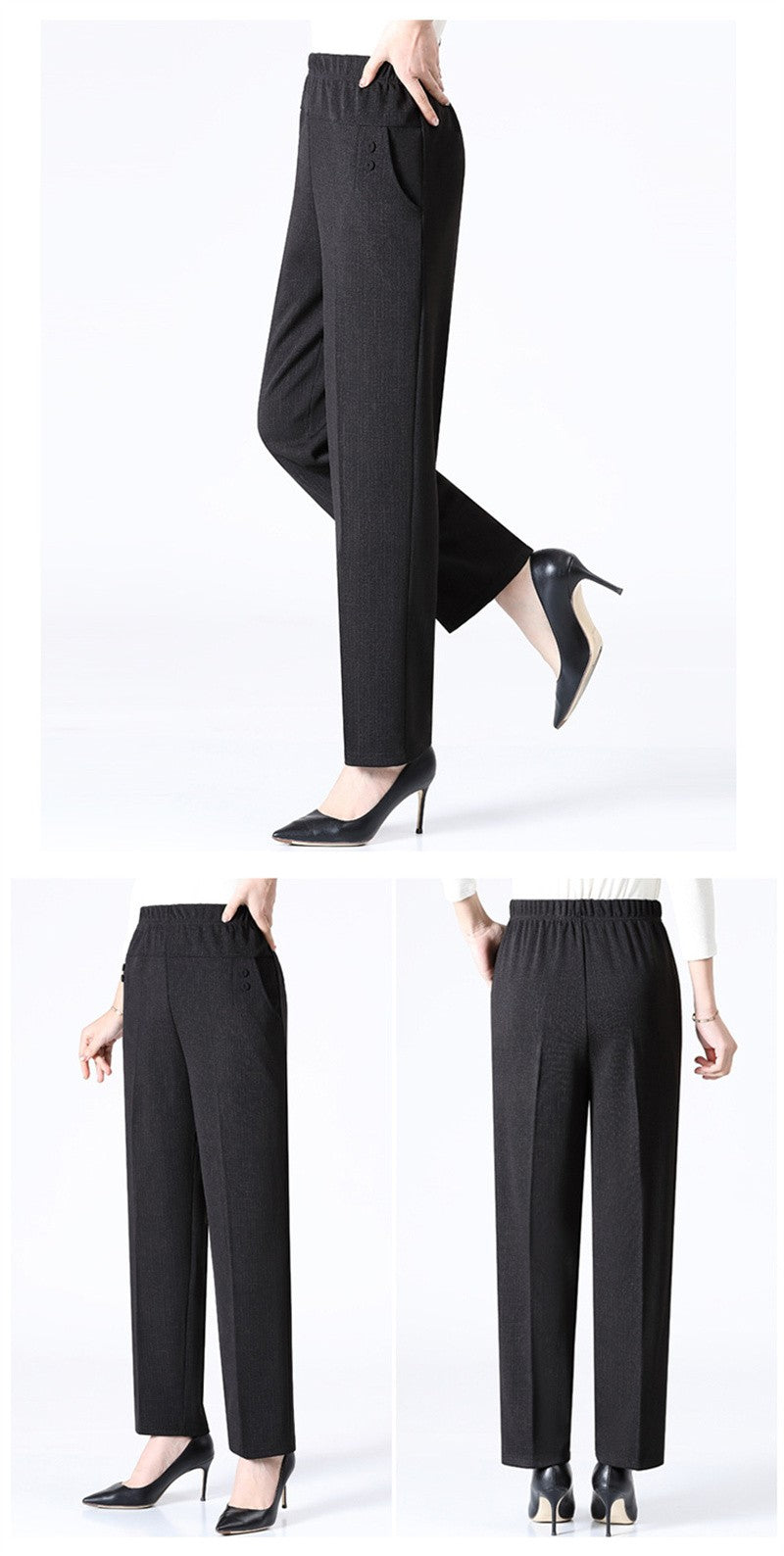 6XL 7XL 8XL Middle-aged Elderly Women's Trousers Spring Autumn Elastic High Waist Straight Pants Mother Winter Warm Fleece Pants