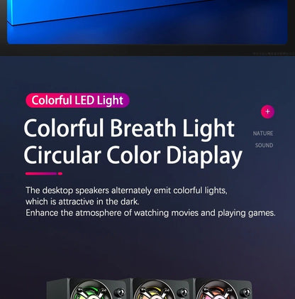 HIFI 3D Stereo Speakers Colorful LED Heavy Light AUX USB Wired Wireless Bluetooth Audio Home Theater Surround Sound Bar TV