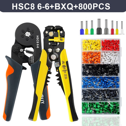 Alicate Desencapador e Crimpador Autorregulável, Kit de Ferramentas de Crimpagem de Terminais Autorregulável Hexagonal Tipo Catraca com Terminais de Fio