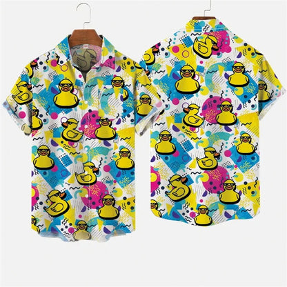 Yellow Rubber Duck Cute Cartoon Hawaiian Shirts Unisex Hot Summer Leisure Lapel Button Shirt Hip Hop Street Beach Blouse Top