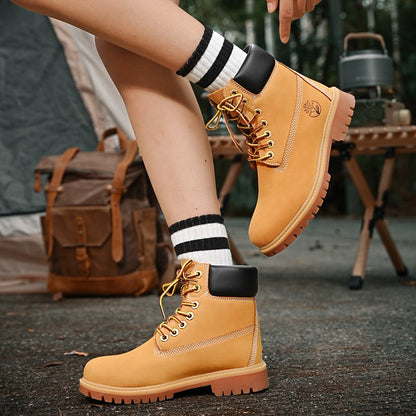 Boots Men High Top Boots High Quality Women Leather Shoes Fashion Outdoor Sneakers Men Lace Up Non-Slip Ankle Boots for Couple