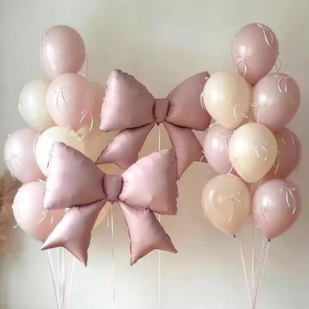 12pcs Decorative Balloons with Pink Bows Suitable for Wedding Decoration Birthdays and Pink Themed Parties Decor Supplies