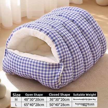 Casa de Inverno Quente e Fechada para Cães, Semiaberta, Tapete para Animais de Estimação Removível e Lavável, Sensação de Cama para Animais de Estimação para Cães e Gatos