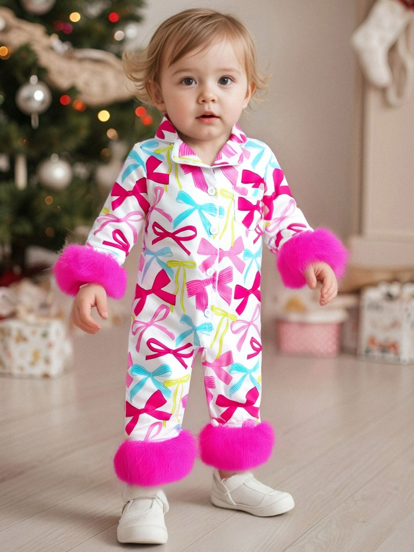 Citgeett Autumn Infant Baby Girls Jumpsuit Long Sleeve Bow Print Button Patchwork Casual Romper Fall Clothes