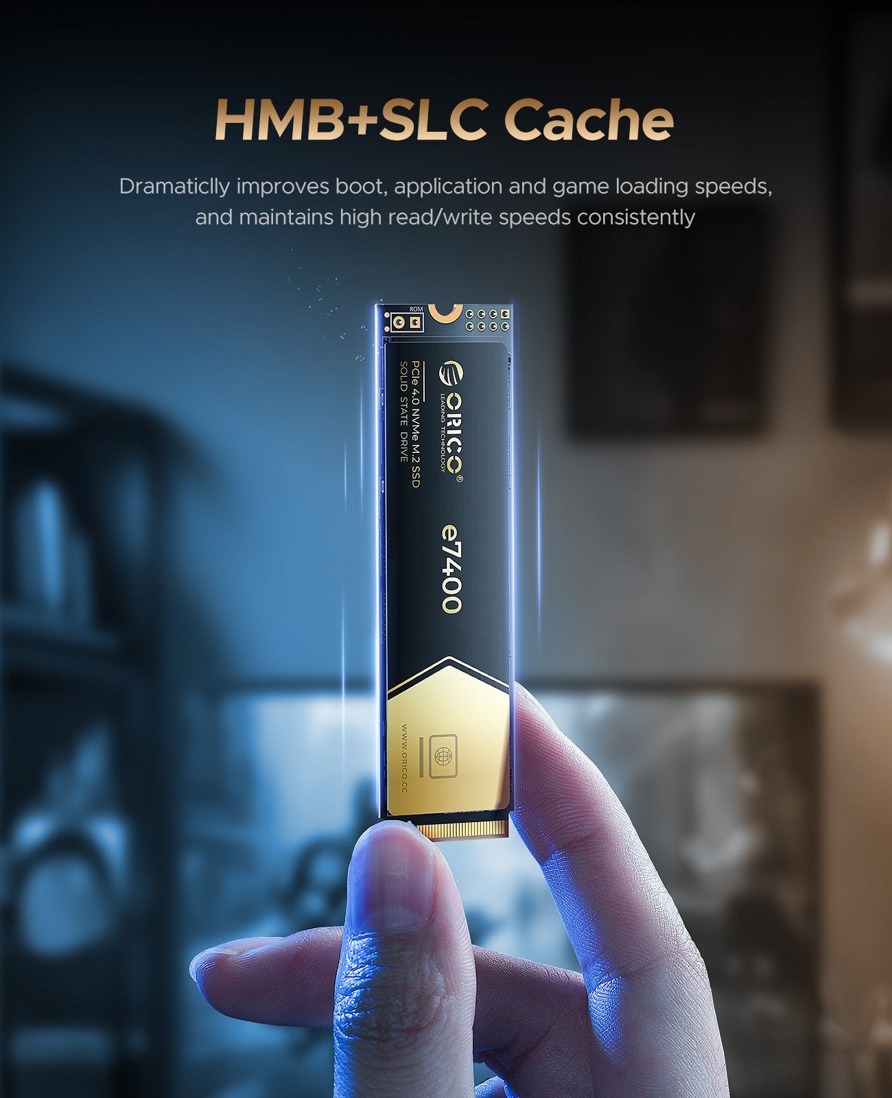 ORICO e7400 PCIe4.0 M.2 NVMe SSD PS5 7400MB/S Unidade de estado sólido interna Gen4 para computação de alto desempenho e gamers com uso intenso