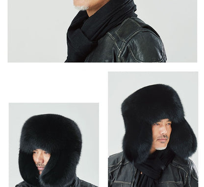 Real Fur 100% Fox Skin Russian Businessmen Pilot Bombers Full Mao Men's hat Ushanka Winter Ear Guard Hat Raccoon Fur Beanie hat