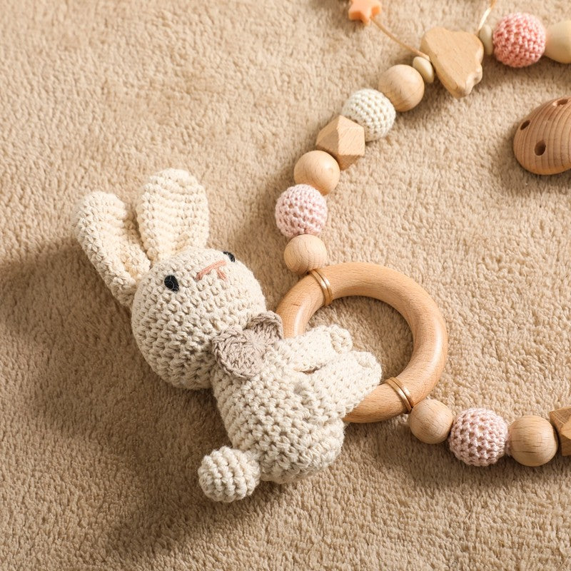 Baby Crochet Stroller Toys Wooden Hanging Ocean Stroller Teething Rattle Bell Animal Mobiles Gym Stroller Pendants Gifts Toys