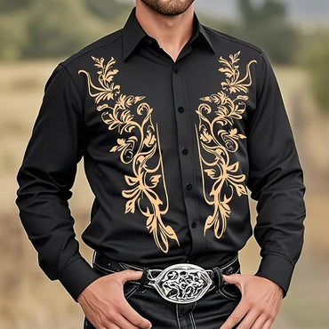 Vintage Men's Floral Print Flowers Shirt Western Shirt Cowboy Shirt Button Up Shirts Long Sleeve Casual 3D Print Collared Shirt