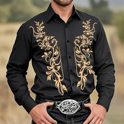 Vintage Men's Floral Print Flowers Shirt Western Shirt Cowboy Shirt Button Up Shirts Long Sleeve Casual 3D Print Collared Shirt