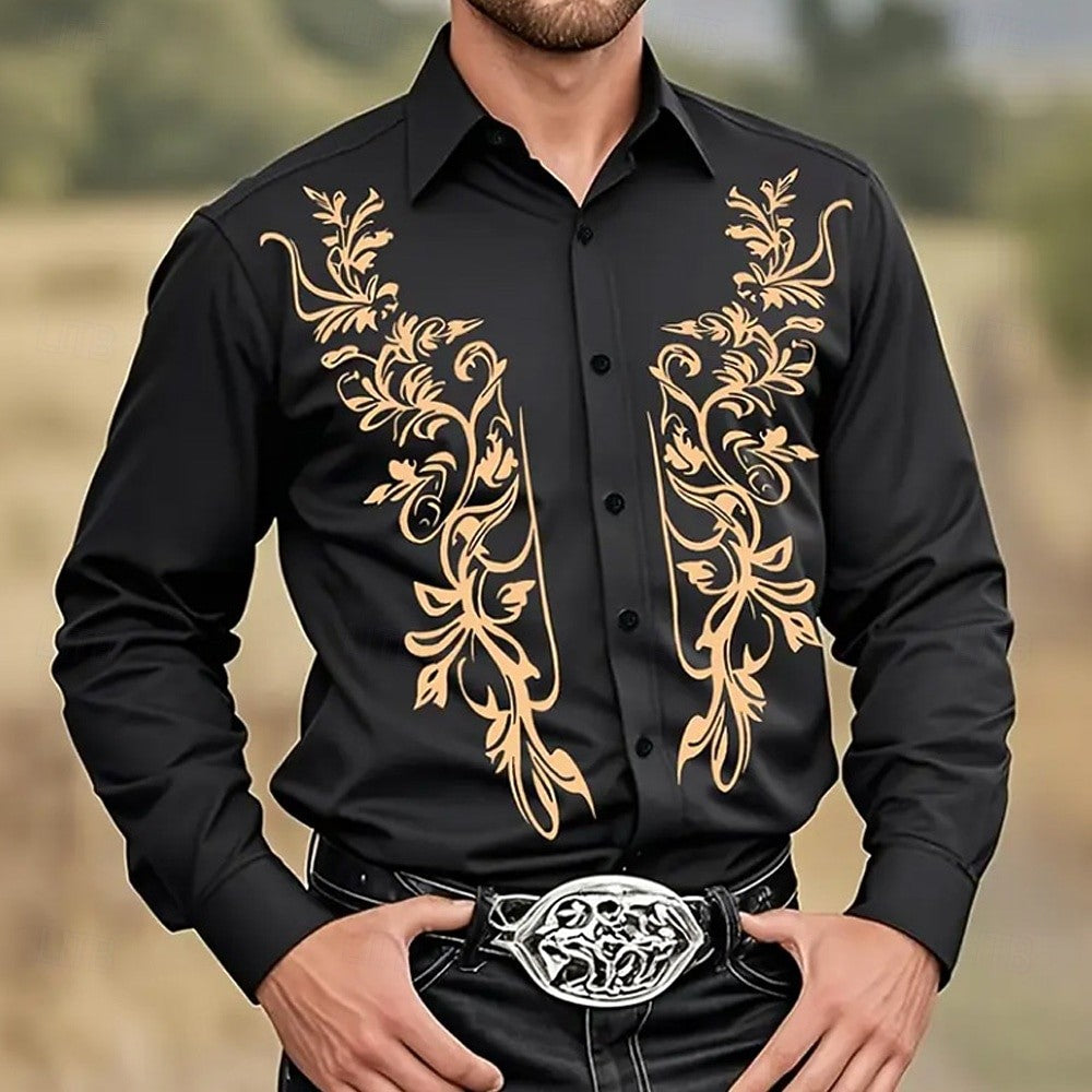 Vintage Men's Floral Print Flowers Shirt Western Shirt Cowboy Shirt Button Up Shirts Long Sleeve Casual 3D Print Collared Shirt