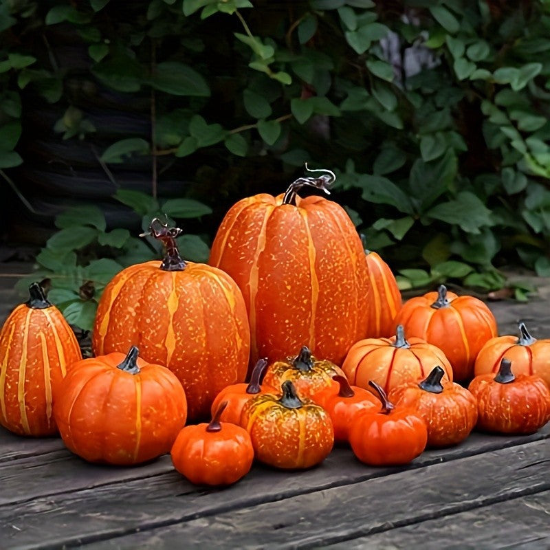 7pcs Pumpkin Autumn Decor Outdoor Orange Foam Plastic Fake Artificial Pumpkin Halloween Harvest Festival  Home Table Decor