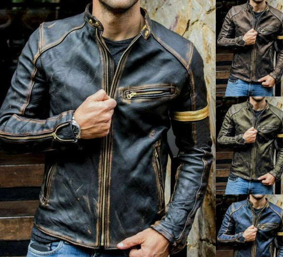 Retro Fashion Leather Jacket Streetwear Blazer Casual Jackets Men Outerwear Leather Moto Jacket Trend Brand Men's New Clothing