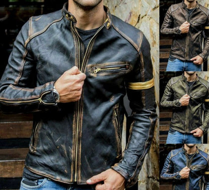 Retro Fashion Leather Jacket Streetwear Blazer Casual Jackets Men Outerwear Leather Moto Jacket Trend Brand Men's New Clothing